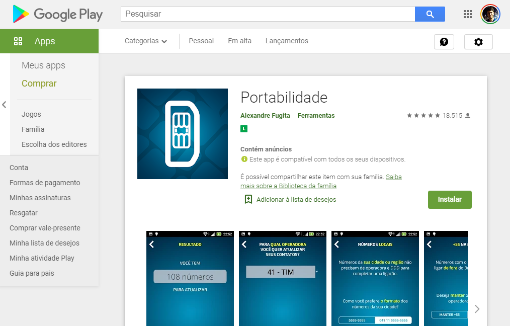 Aplicativo Portabilidade para IOS e Android